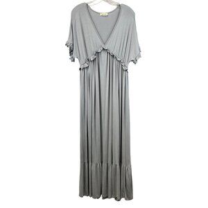 Beeson River Women’s V-Neck Short Sleeve Ruffle Maxi Dress Gray Small